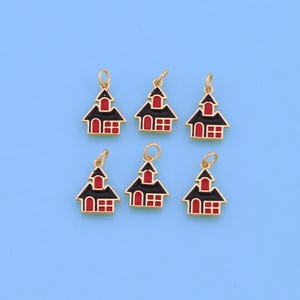 18K Gold Filled Enamel House Pendant,Charm Bracelet Necklace for DIY Jewelry Making Supply