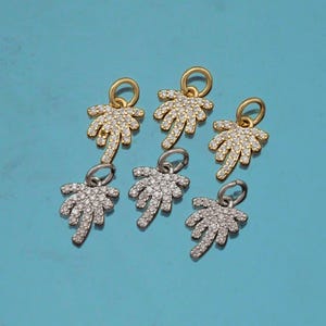 18K Gold Filled Palm Tree Pendant,CZ Micro Pave Tree Charm Bracelet Necklace for DIY Jewelry Making Supply
