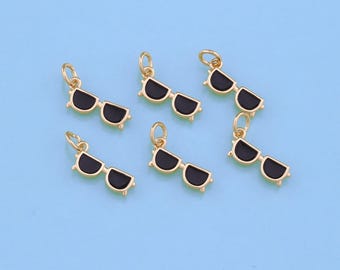 18K Gold Filled Glasses Pendant,Sunglasses Charm Bracelet Necklace for DIY Jewelry Making Supply