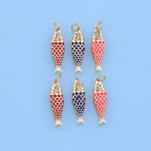 18K Gold Filled Fish Pendant,Enamel Fish Charm Bracelet Necklace for DIY Jewelry Making Supply