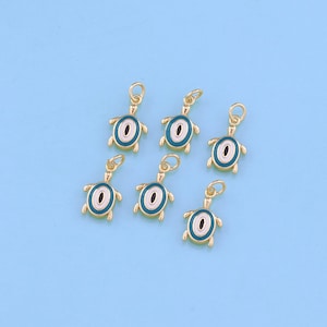 18K Gold Filled Turtle Pendant,Enamel Sea Animals Charm Bracelet Necklace for DIY Jewelry Making Supply