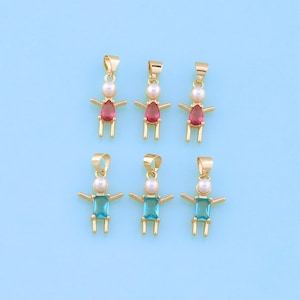 18K Gold Filled Boy Girl Pendant,Pearl Boy Girl Charm Bracelet Necklace for DIY Jewelry Making Supply