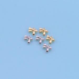 18K Gold Filled Tiny Bow Connector,Dainty Bow Tie Charm Bracelet Necklace for DIY Jewelry Making Supply