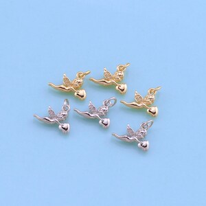 18K Gold Filled Heart Angel Pendant,Dainty Cupid Charm Bracelet Necklace for DIY Jewelry Making Supply