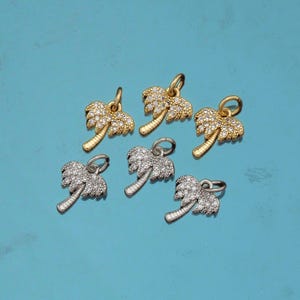 18K Gold Filled Palm Tree Pendant,CZ Micro Pave Tree Charm Bracelet Necklace for DIY Jewelry Making Supply