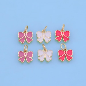 18K Gold Filled Bow Connector,Enamel Bow Tie Charm Bracelet Necklace for DIY Jewelry Making Supply