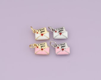 18K Gold Filled Enamel Love Letter Pendant,Heart Charm Bracelet Necklace for DIY Jewelry Making Supply