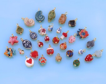 Colorful Flowers Animal Shell Strawberry Ceramic Pendant Charms for DIY Jewelry Findings Necklace Bracelet Making
