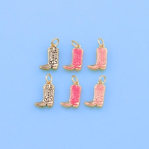 18K Gold Filled Cowboy Boots Pendant,Cowboy Shoes Charm Bracelet Necklace for DIY Jewelry Making Supply