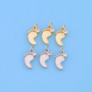 18K Gold Filled CZ Foot Pendant,Foot Charm Bracelet Necklace for DIY Jewelry Making Supply