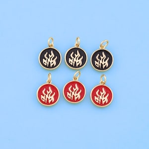 18K Gold Filled Enamel Flame Pendant,Flame Charm Bracelet Necklace for DIY Jewelry Making Supply