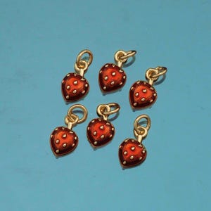18K Gold Filled Strawberry Pendant,Enamel Fruit Charm Bracelet Necklace for DIY Jewelry Making Supply
