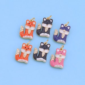 18K Gold Filled Cute Dog Pendant,Enamel Pet Charm Bracelet Necklace for DIY Jewelry Making Supply