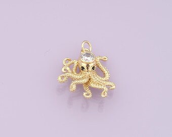 18K Gold Filled CZ Octopus Pendant,Ocean Charm Bracelet Necklace for DIY Jewelry Making Supply
