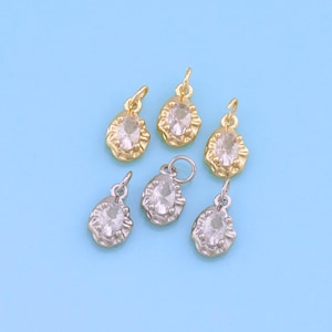 18K Gold Filled Oval Pendant,Crystal Oval Charm Bracelet Necklace for DIY Jewelry Making Supply