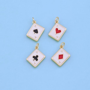 18K Gold Filled Poker Pendant,Enamel Poker Charm Bracelet Necklace for DIY Jewelry Making Supply
