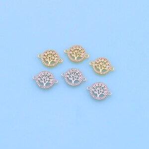 18K Gold Filled Tree of Life Connector,CZ Micro Pave Tree Charm Bracelet Necklace for DIY Jewelry Making Supply