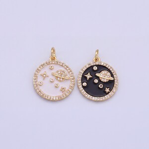 18K Gold Filled Enamel Planet Pendant Charm,DIY Celestial Jewelry Pendant,Star Charm for Necklace Bracelet Making