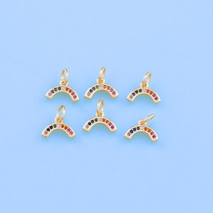 18K Gold Filled CZ Rainbow Pendant,Rainbow Charm Bracelet Necklace for DIY Jewelry Making Supply