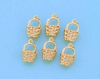 18K Gold Filled Basket Pendant,Basket Charm Bracelet Necklace for DIY Jewelry Making Supply