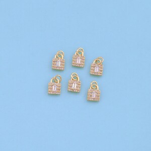 18K Gold Filled Lock Pendant,CZ Micro Pave Lock Charm Bracelet Necklace for DIY Jewelry Making Supply