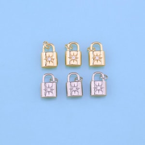 18K Gold Filled Lock Pendant,CZ Micro Pave Key Lock Charm Bracelet Necklace for DIY Jewelry Making Supply