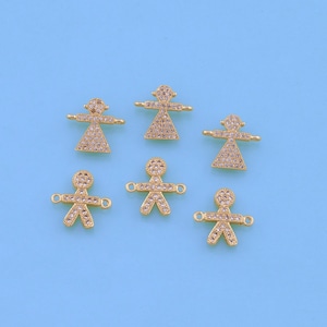 18K Gold Filled CZ Boy Girl Connector Pendant,Boy Girl Charm Bracelet Necklace for DIY Jewelry Making Supply