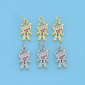 18K Gold Filled Boy Pendant,CZ Micro Pave Child Charm Bracelet Necklace for DIY Jewelry Making Supply