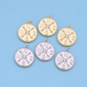18K Gold Filled  Compass Pendant,CZ Micro Pave North Star Charm Bracelet Necklace for DIY Jewelry Making Supply