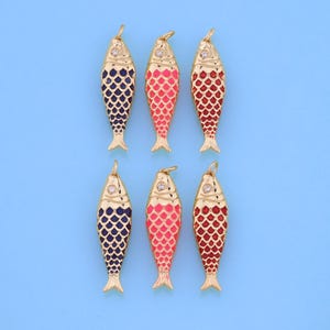 18K Gold Filled Enamel Fish Pendant,Fish Charm Bracelet Necklace for DIY Jewelry Making Supply