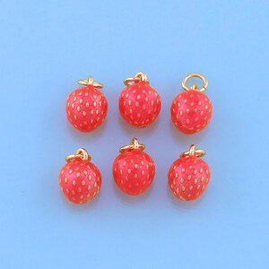 18K Gold Filled Enamel Strawberry Pendant,Strawberry Charm Bracelet Necklace for DIY Jewelry Making Supply