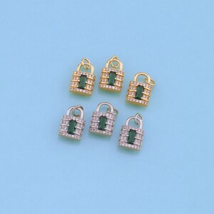 18K Gold Filled Lock Pendant,CZ Micro Pave Lock Charm Bracelet Necklace for DIY Jewelry Making Supply