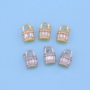 18K Gold Filled Lock Pendant,CZ Micro Pave Key Lock Charm Bracelet Necklace for DIY Jewelry Making Supply