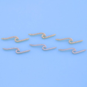 18K Gold Filled CZ Wave Pendant,Connector Charm Bracelet Necklace for DIY Jewelry Making Supply