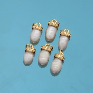 18K Gold Filled Pearl Oval Pendant,Dainty Oval Charm Bracelet Necklace for DIY Jewelry Making Supply