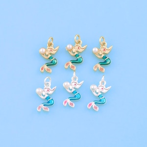 18K Gold Filled Pearl Mermaid Pendant,Mermaid Charm Bracelet Necklace for DIY Jewelry Making Supply