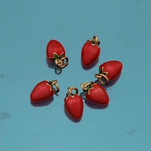 18K Gold Filled Strawberry Pendant,Enamel Fruit Charm Bracelet Necklace for DIY Jewelry Making Supply