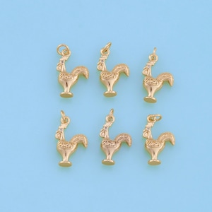18K Gold Filled Rooster Pendant,CZ Rooster Charm Bracelet Necklace for DIY Jewelry Making Supply
