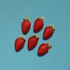 18K Gold Filled Strawberry Pendant,Enamel Fruit Charm Bracelet Necklace for DIY Jewelry Making Supply