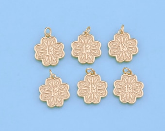 18K Gold Filled Lucky 13 Anhänger, Engel Anzahl Charm Armband Halskette für DIY Schmuckherstellung Versorgung
