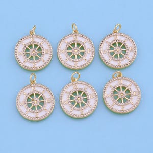 18K Gold Filled Compass Pendant,CZ Micro Pave Compass Charm Bracelet Necklace for DIY Jewelry Making Supply