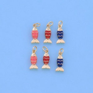 18K Gold Filled Enamel Fish Pendant,Fish Charm Bracelet Necklace for DIY Jewelry Making Supply