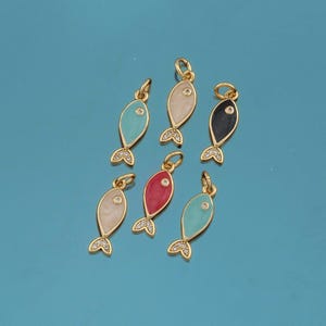 18K Gold Filled Fish Pendant,Enamel Fish Charm Bracelet Necklace for DIY Jewelry Making Supply