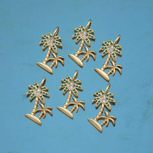 18K Gold Filled Palm Tree Pendant,CZ Micro Pave Tree Charm Bracelet Necklace for DIY Jewelry Making Supply