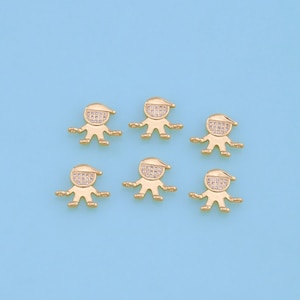 18K Gold Filled Boy Connector,CZ Micro Pave Boy Charm Bracelet Necklace for DIY Jewelry Making Supply
