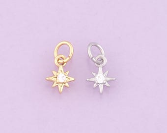 18K Gold gefüllter Mini Nordstern Anhänger, CZ Pave Celestial Charm