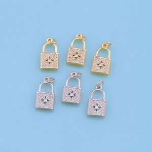 18K Gold Filled Lock Pendant,CZ Micro Pave Lock Charm Bracelet Necklace for DIY Jewelry Making Supply