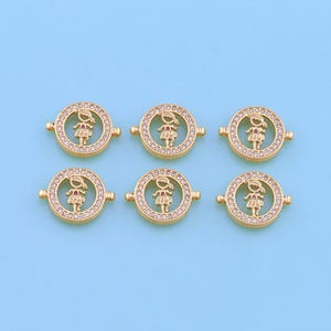 18K Gold Filled Girl Connector,CZ Micro Pave Boy Girl Charm Bracelet Necklace for DIY Jewelry Making Supply