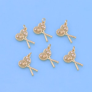 18K Gold Filled Badminton Racket Pendant,Badminton Charm Bracelet Necklace for DIY Jewelry Making Supply