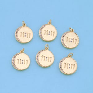 18K Gold Filled Angel Numbers Pendant,CZ Micro Pave 11:11 Charm Bracelet Necklace for DIY Jewelry Making Supply